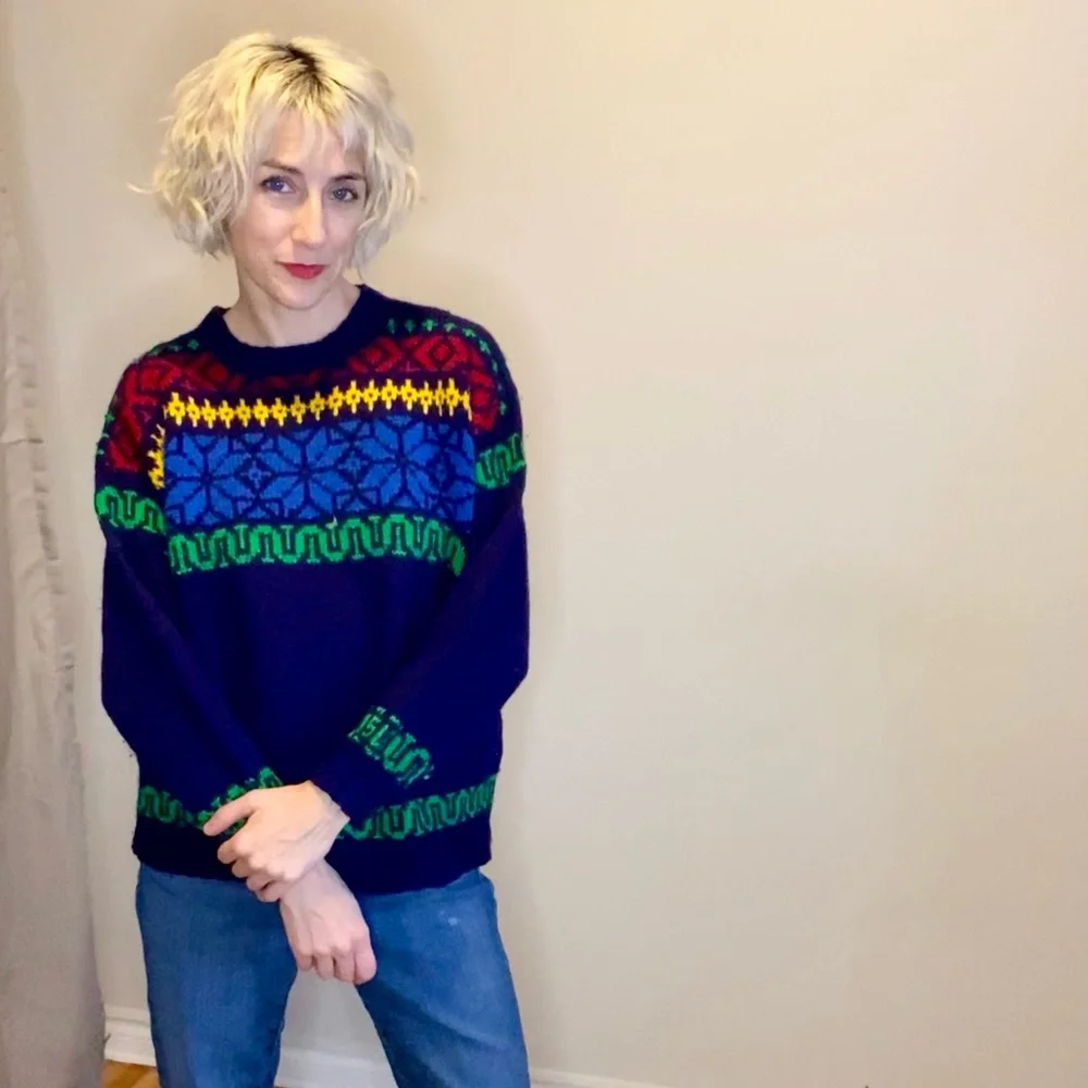 Colourful Vintage Hand Knit Sweater - Picture 6 of 14